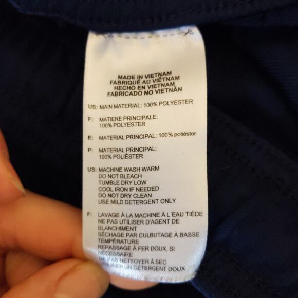 Adidas Mens L Navy Blue Track Pants Athletic 3 Stripe Workout Polyester - Picture 5 of 9